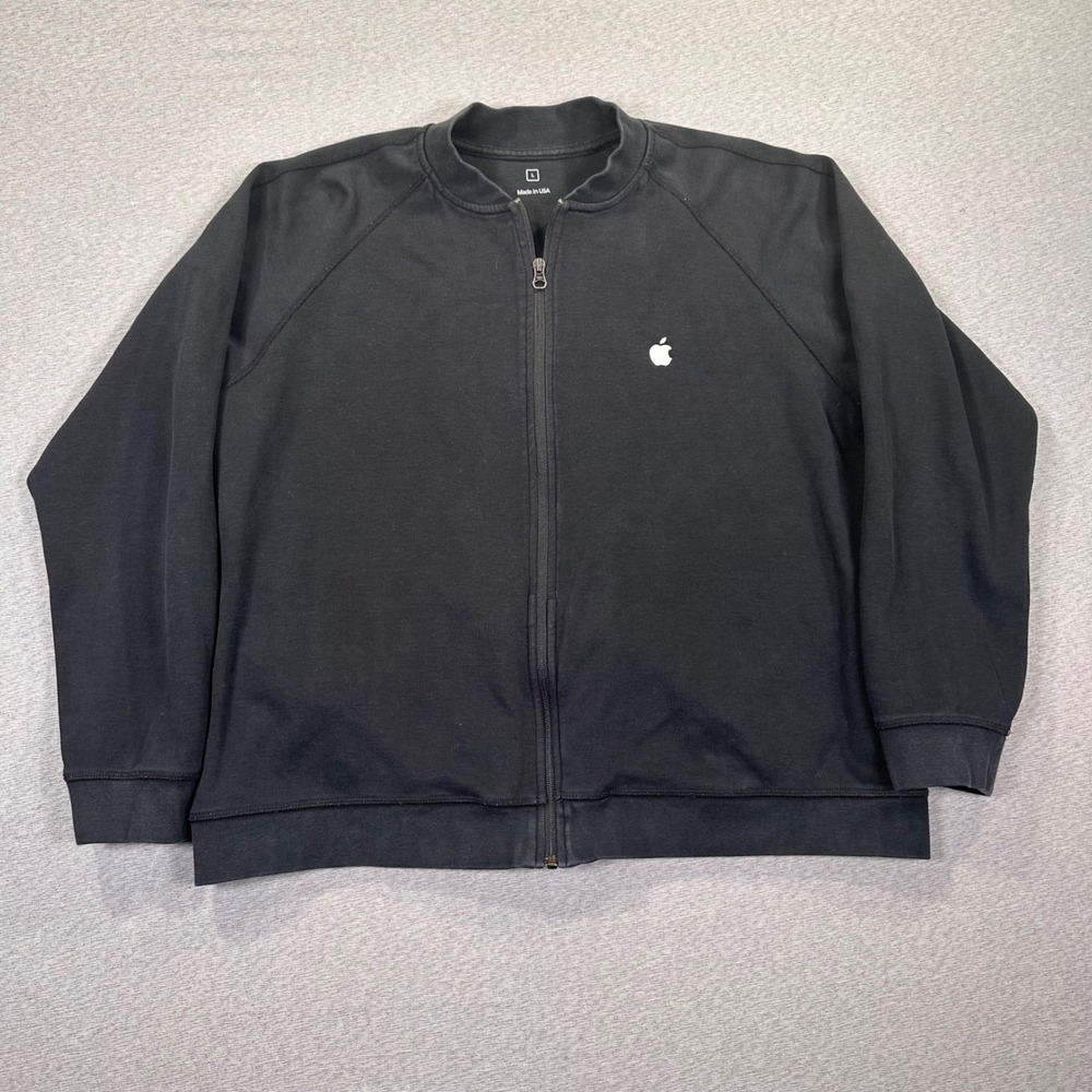 Apple Employee Full Zip Sweatshirt Jacket Black Large Made in USA Logo